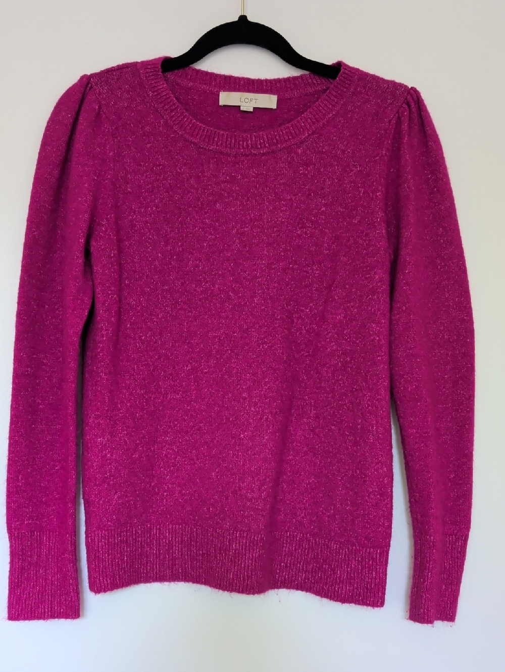LOFT Fuchsia Sparkle Crew Neck Sweater
